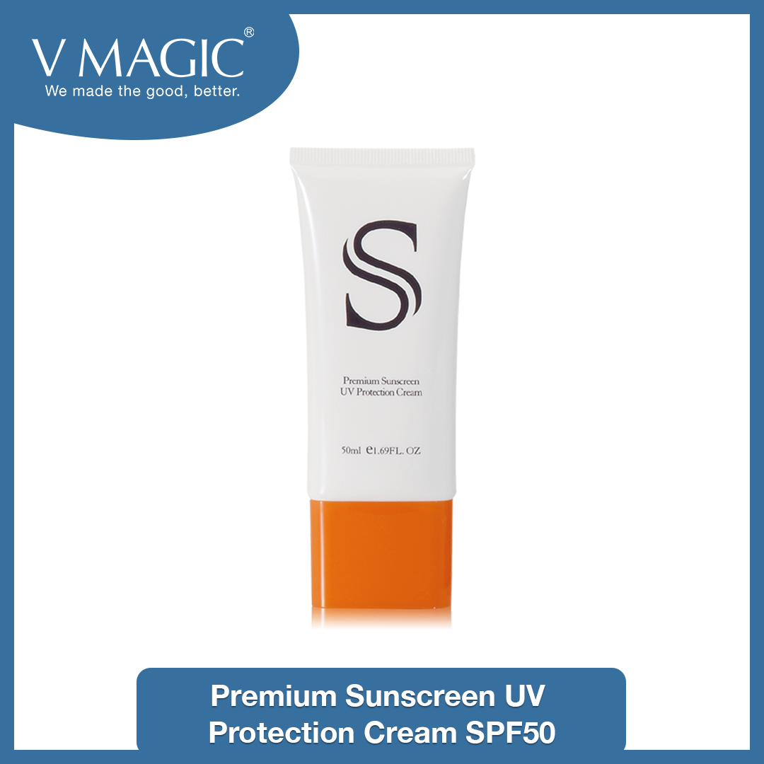 An image of V Magic’s Premium Sunscreen UV Protection Cream has SPF 50, giving you good coverage and protection from the harmful sun’s rays.